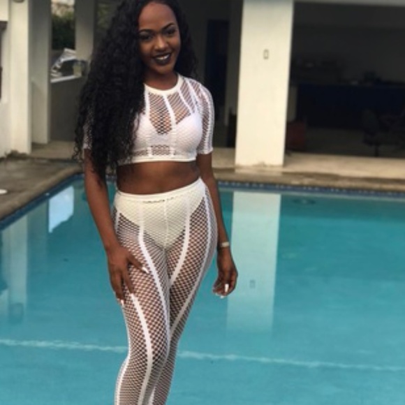 white mesh two piece set